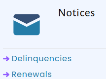 Notices page showing the link to renewals