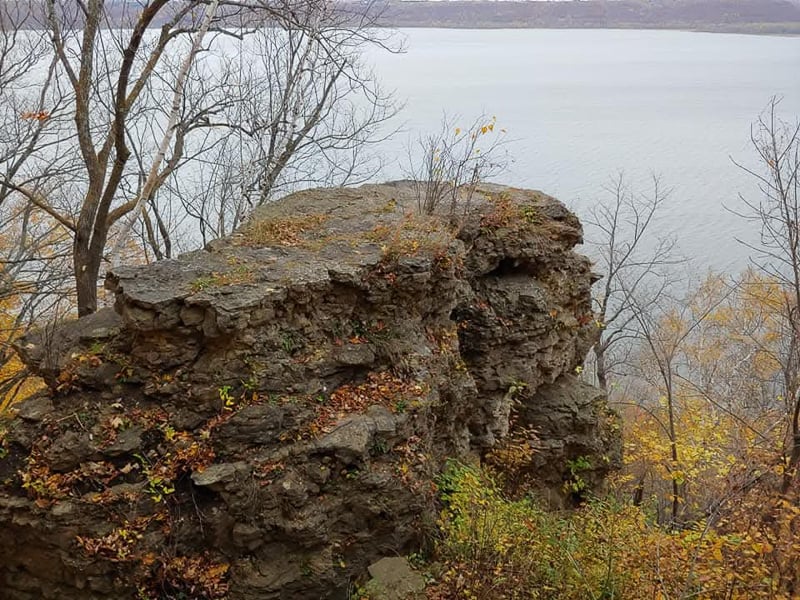 The park’s In Yan Teopa limestone outcropping, just east of the campground, on a frigid day, before snowfall makes the path to it a bit hazardous. / Photo by Pamela Miller
