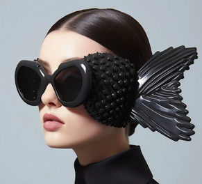 a woman wearing sunglasses that look like fish