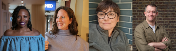 Four images, of the promising trouble board. Fadzai Madzingira, Helen Jaffa, Jo Roach, and Dom Hallas