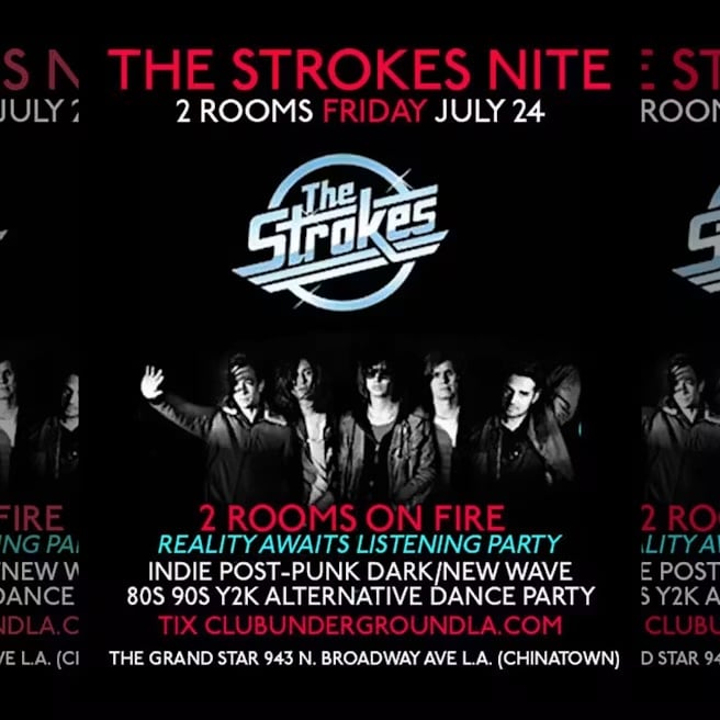 The Strokes Reality Awaits listening party flyer Club Underground Los Angeles July 24, 2026