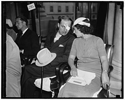 Harry Harper of Chicago, victim of the Memorial Day steel strike riot, testifying before the Senate Civil Liberties Committee in Washington D.C., June 30, 1937