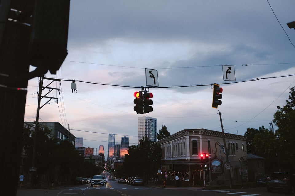 A photo of the skyline seen down fifteenth street.