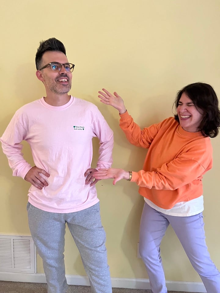 Nate Brenner modeling Ruth Garbus Alive People pink shirt