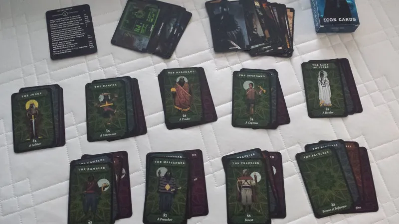 A deck of cards that represent The Icons, Coriolis' gods and deities.