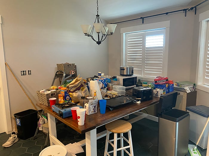 Mess in dining room / temporary kitchen