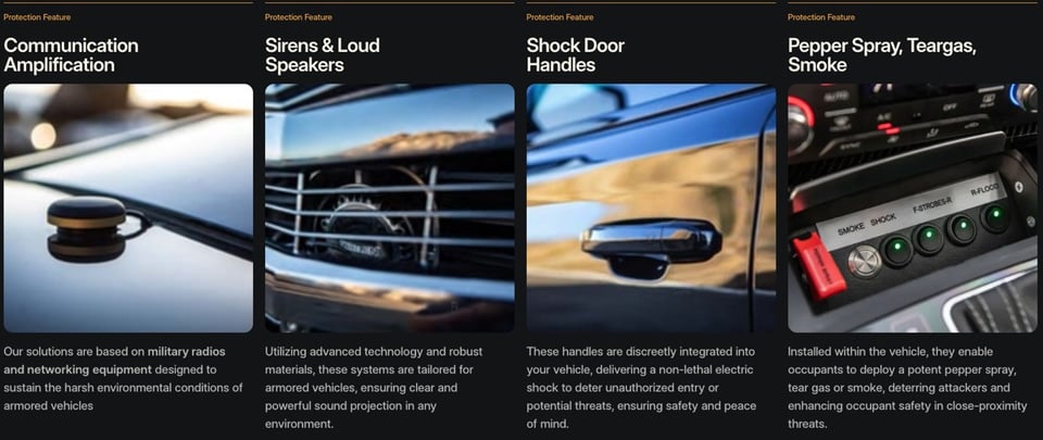 Listed features of armored vehicles from US Armor Groups website