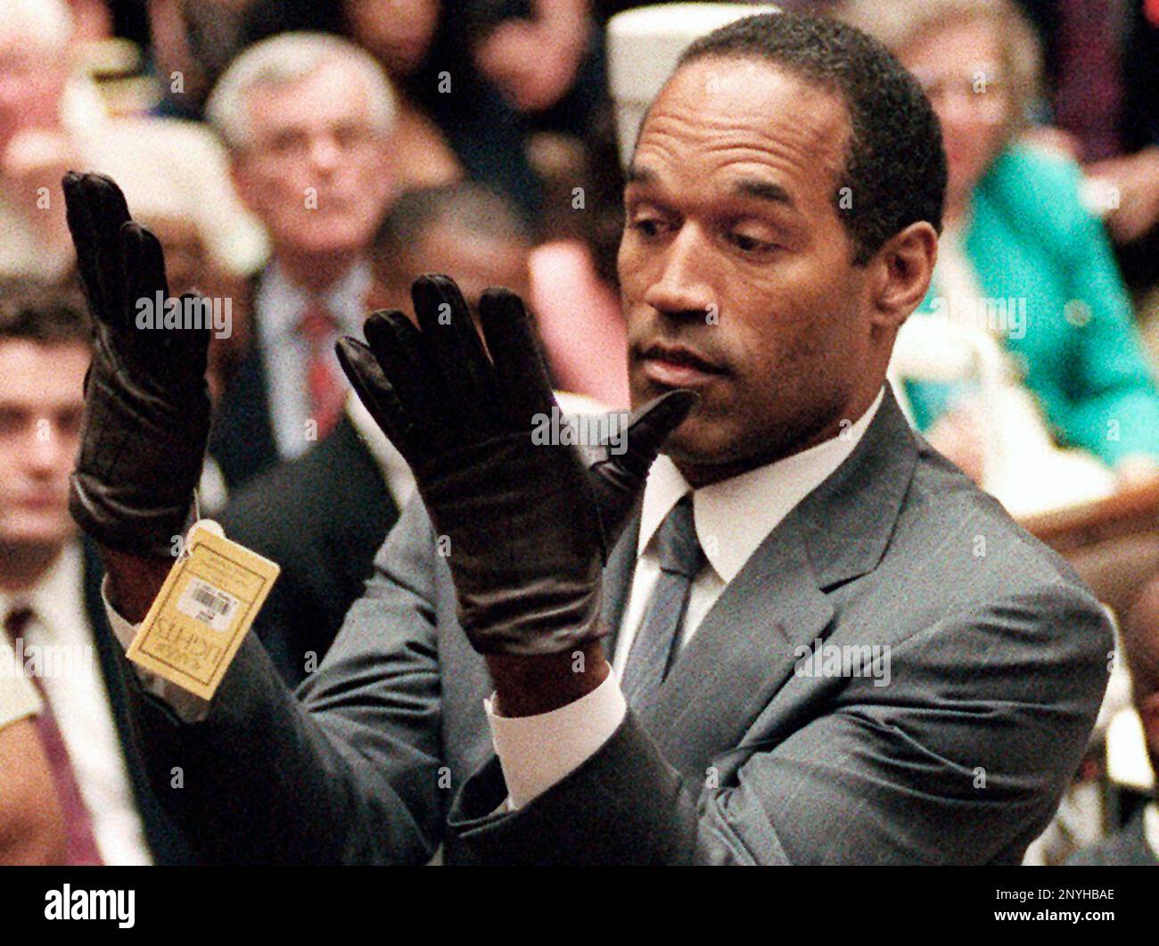 O.J. Simpson Glove Trial Moment — archival photo