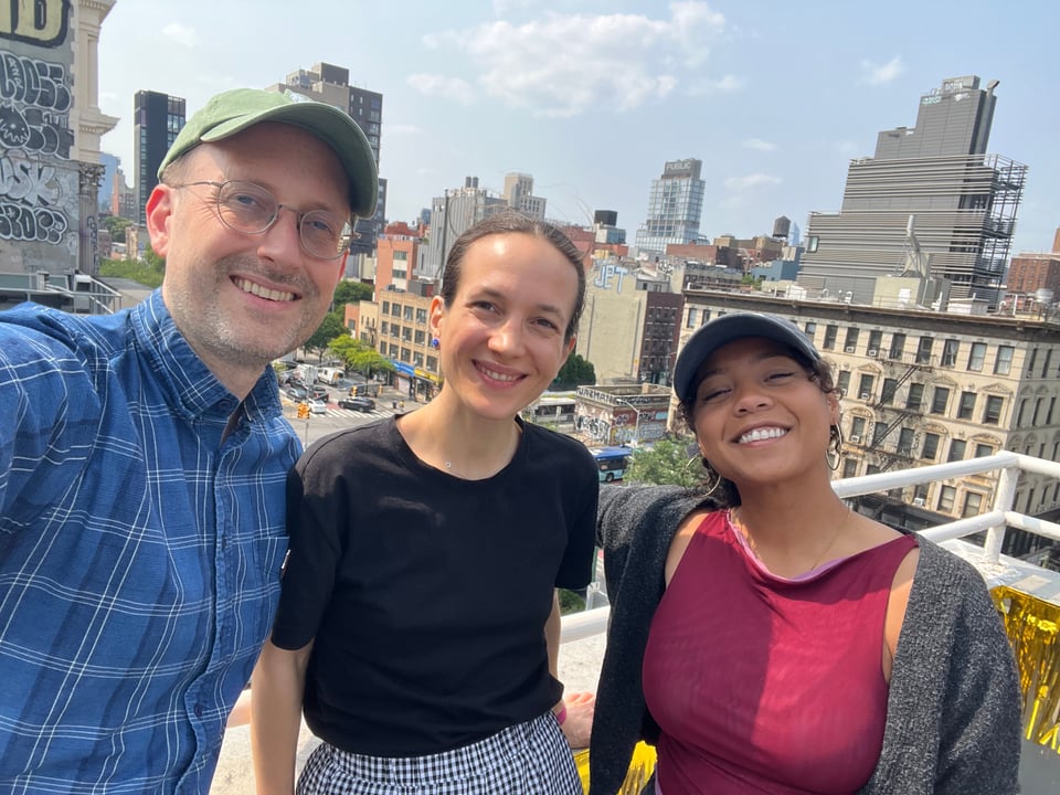 Group photo on a rooftop in the Lower East Side of Manhattan. From left to right: Jesse Ragan, Zrinka Buljubašić, and Tyler Dean.