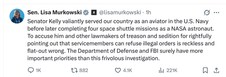 Senator Lisa Murkowski speaks for Mark Kelly