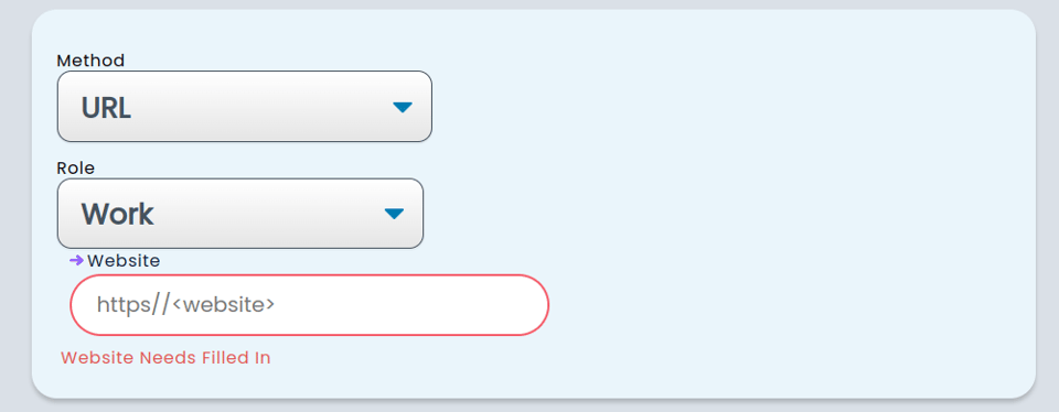 the URL information form as a contact type