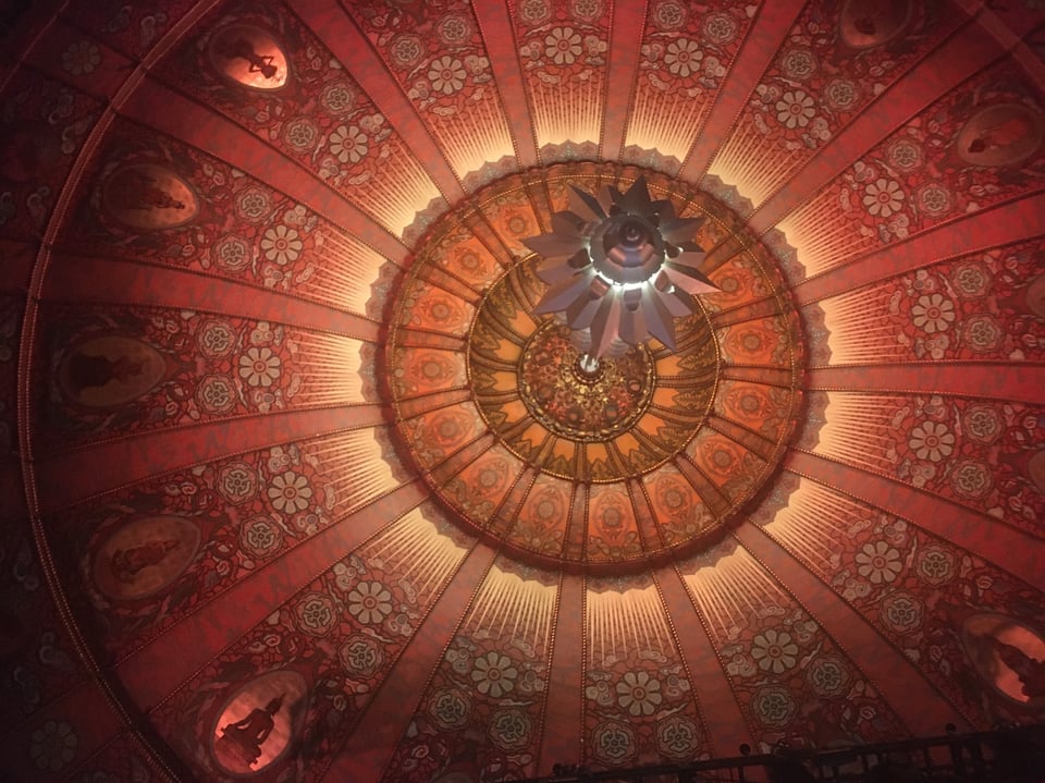 The ornate ceiling of the Castro Theatre