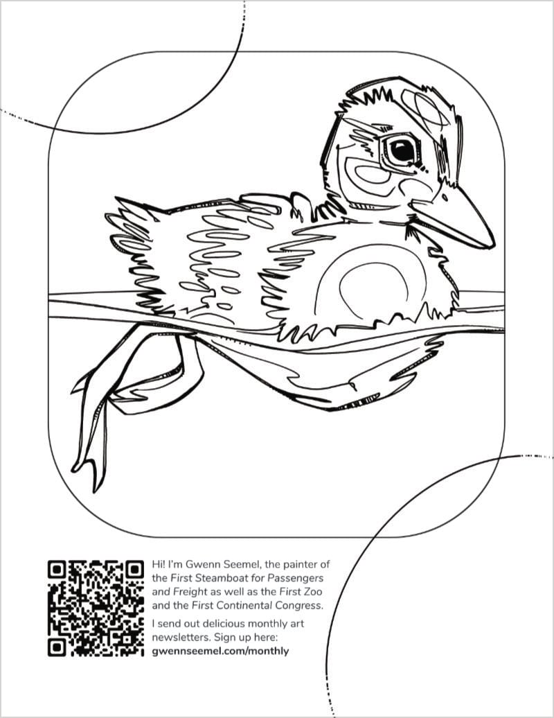 coloring page of a duckling swimming