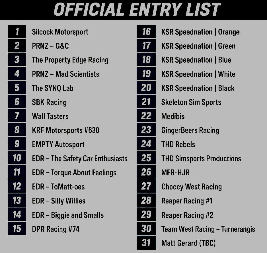 2026 entry list with 31 teams