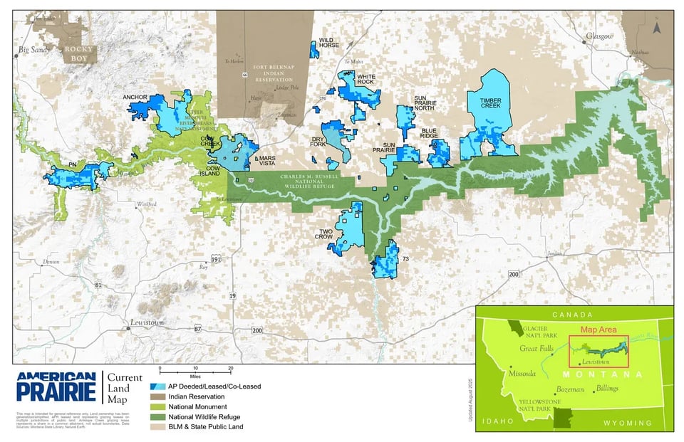 Map of American Prairie’s acquisition in Montana.