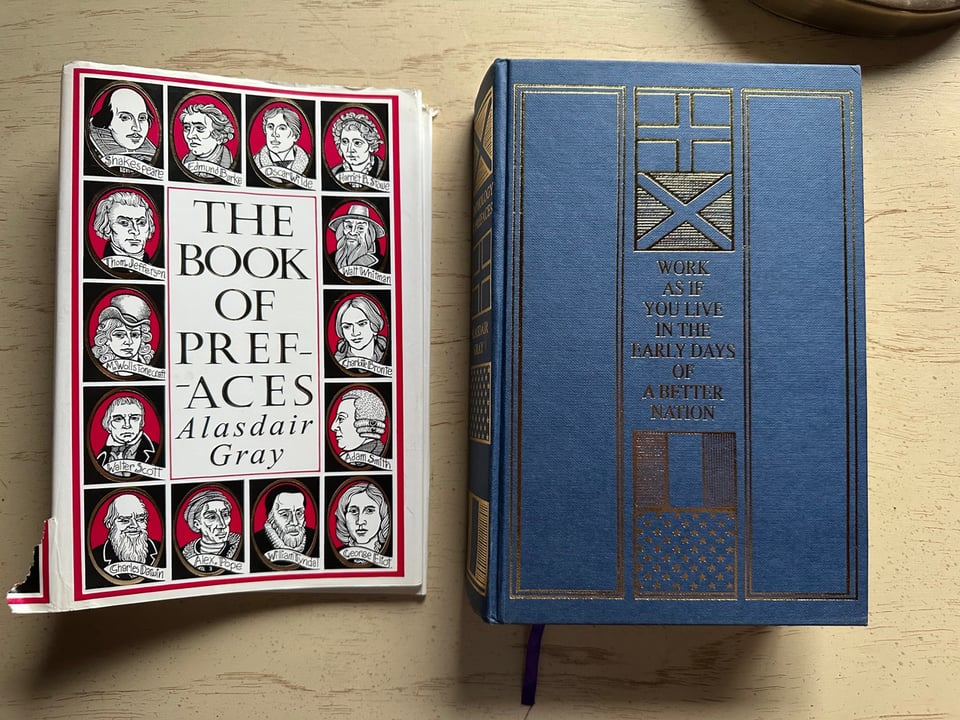 The Book of Prefaces by Alasdair Gray, with and without cover