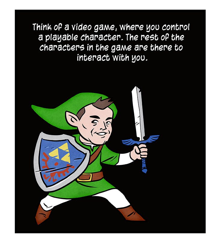 cartoon caricature of Elon Musk as Link from the "Legend of Zelda" videogames