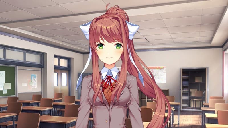 Monika smiling at the player