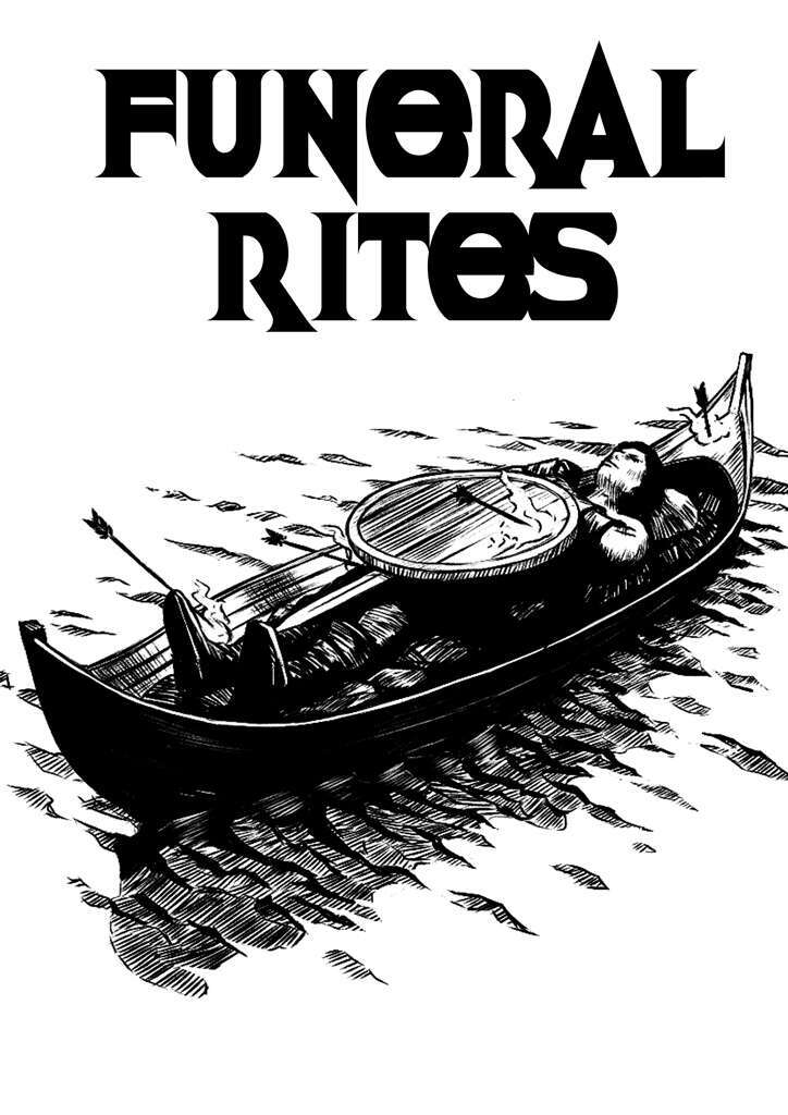 a dead viking is adrift on a funeral boat, as burning arrows set fire to him
