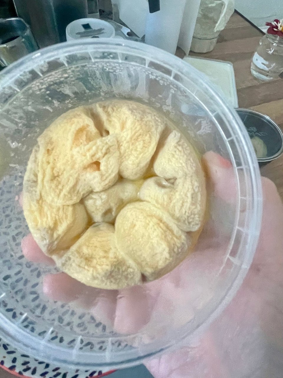 Greying egg in tub