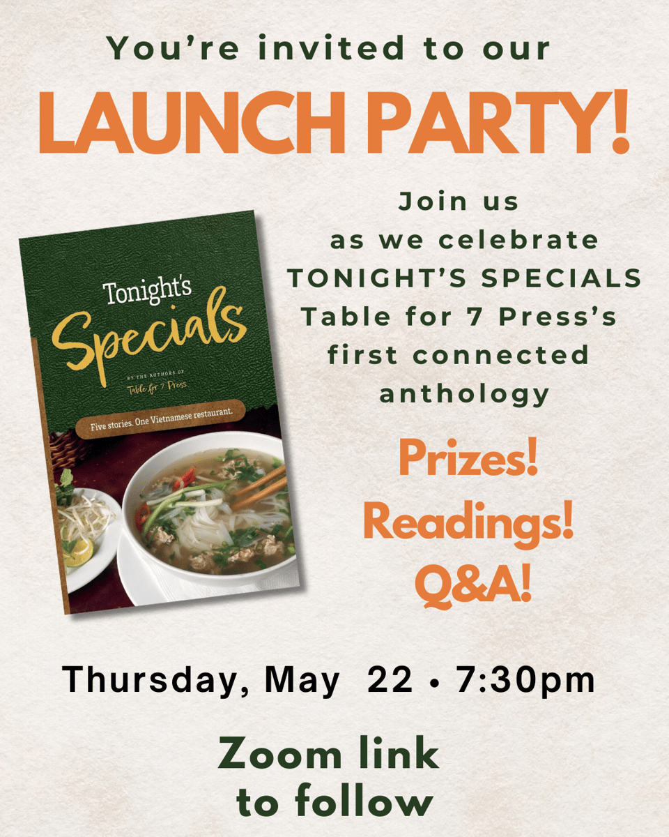 Flyer featuring the anthology book cover and information about RSVPing for a book launch event