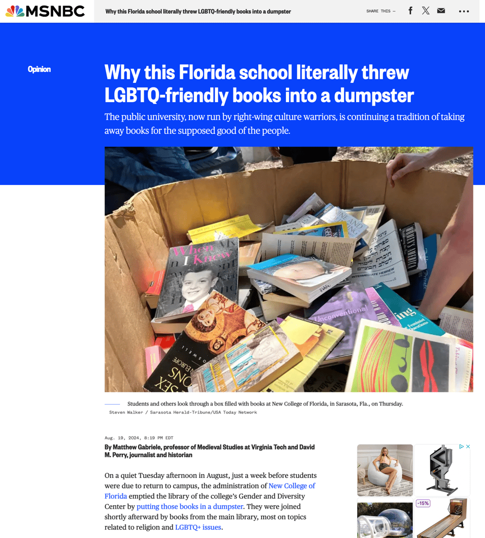 screenshot of the MSNBC article