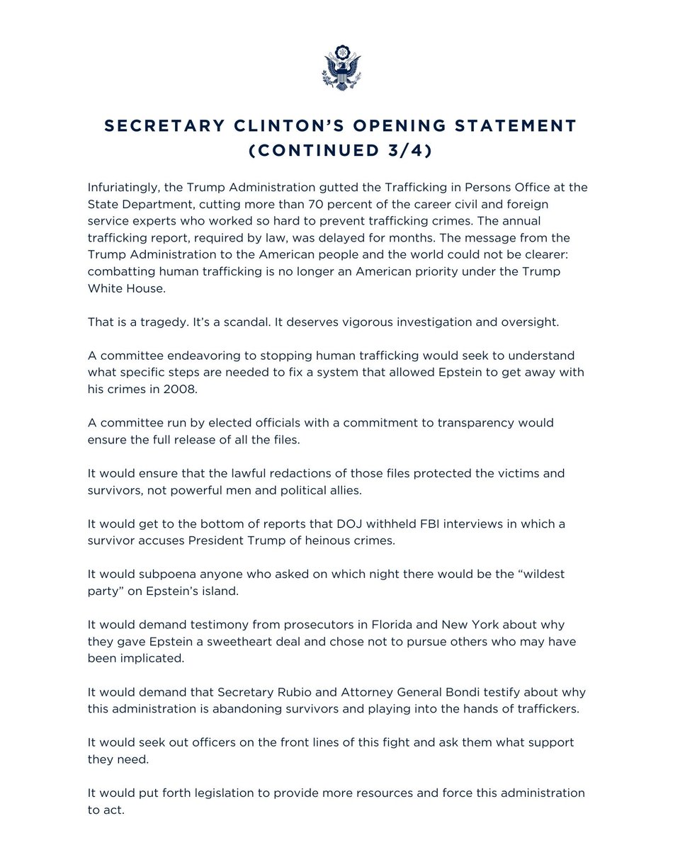 Hillary began her testimony to Congress yesterday.