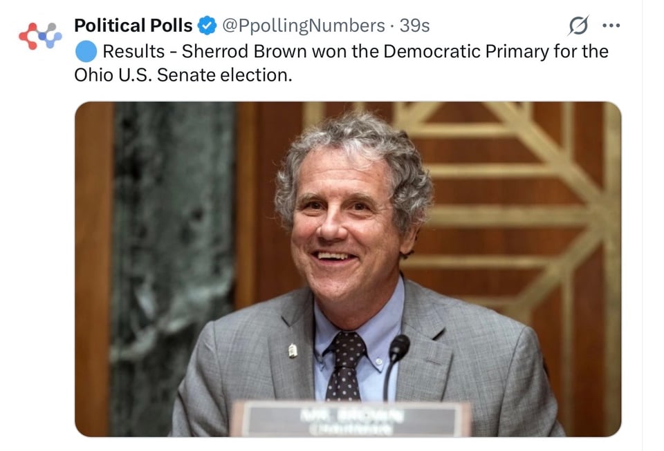 Sherrod Brown won his primary.