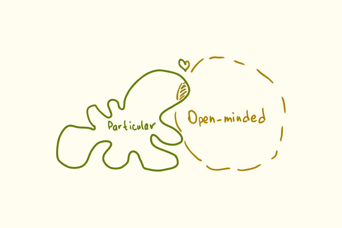 Venn diagram: particular and open-minded