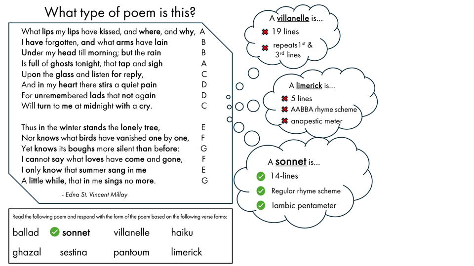 A diagrams shows a poem and the request to a computer to identify which kind of poem it is.