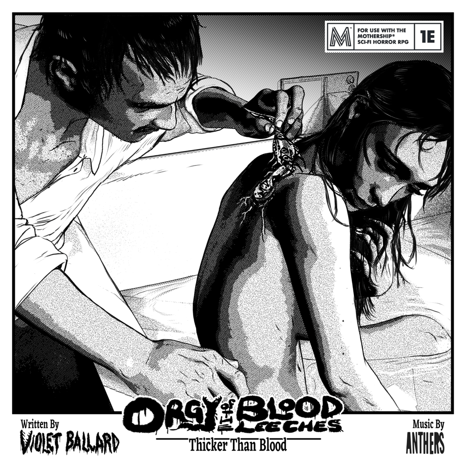 cover for orgy of the blood leeches of man putting leech on woman's back in the bathtub