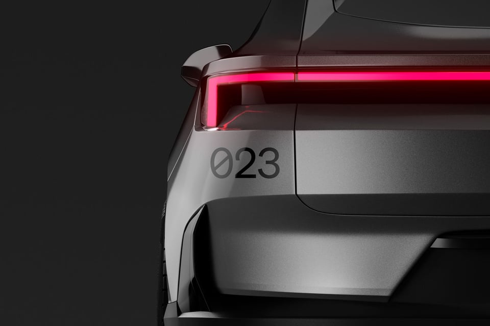 Rear view of Polestar 4 with numbered sticker