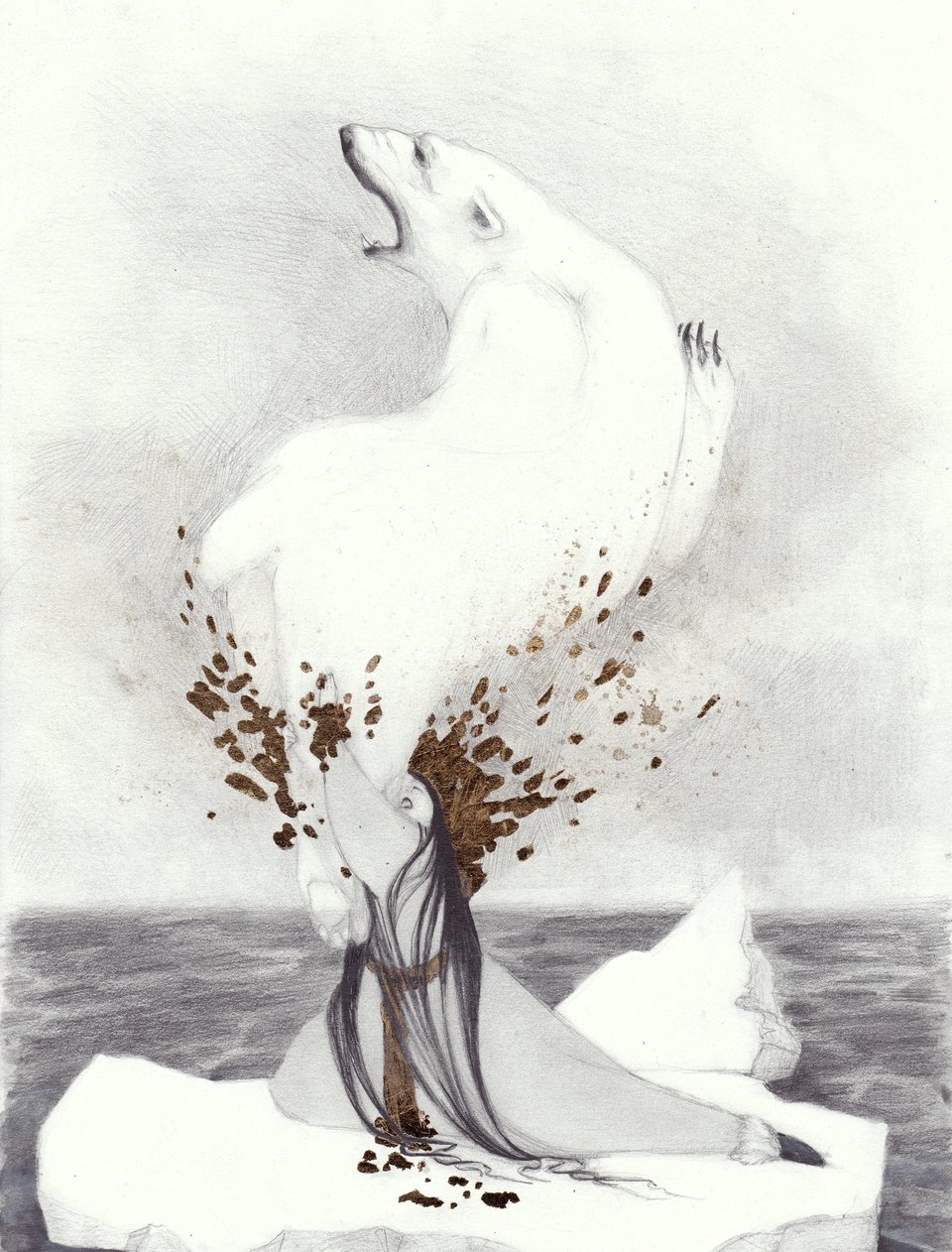 pencil and gold leaf drawing from 2015 by Bronwyn Schuster