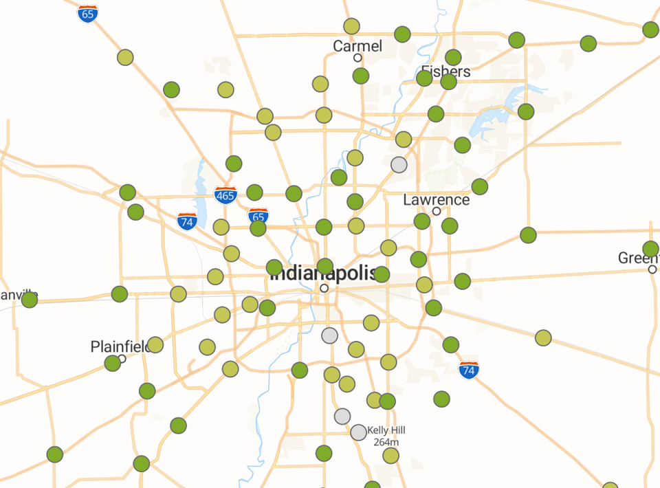 Map of Indianapolis showing Big Mac prices