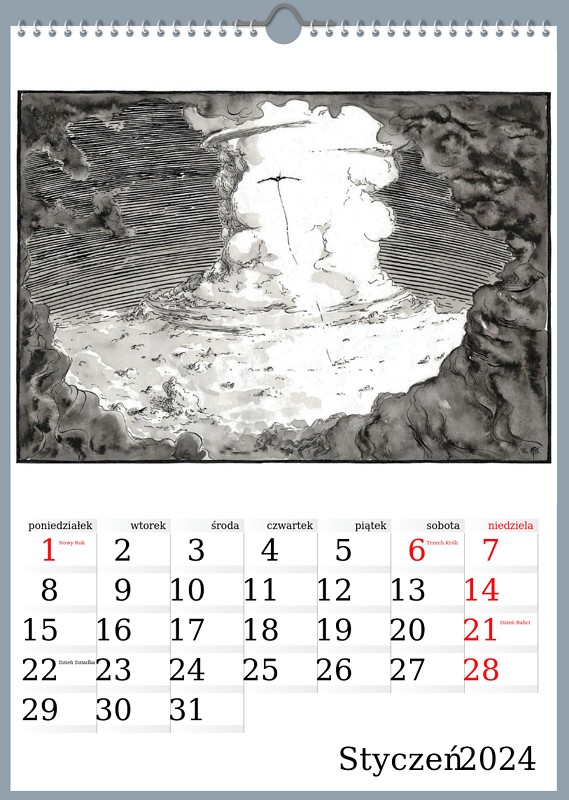 przykładowa plansza kalendarza na 2024 rok