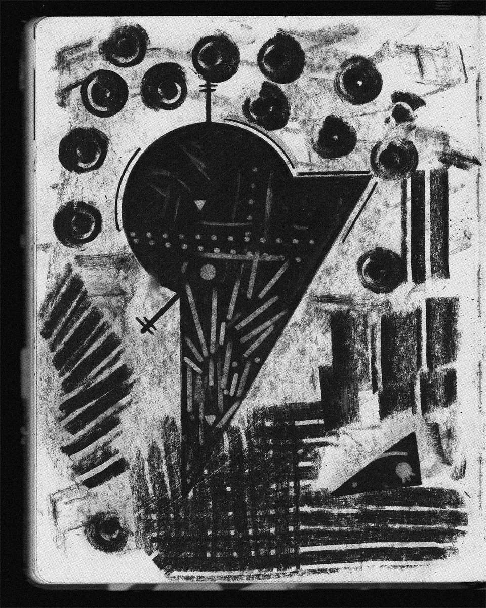 This is a scan of a page of a sketch book filled with random patterns and shapes in charcoal.