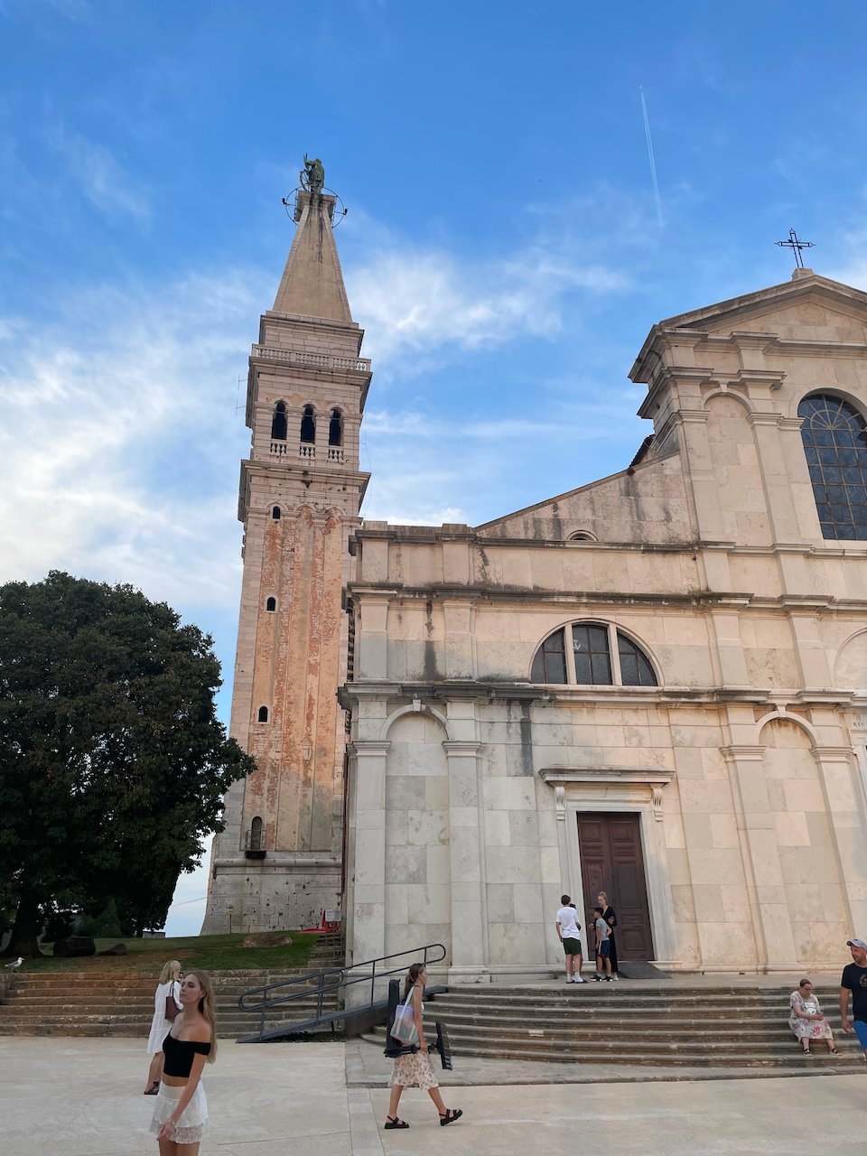 A baroque church facade and belltower