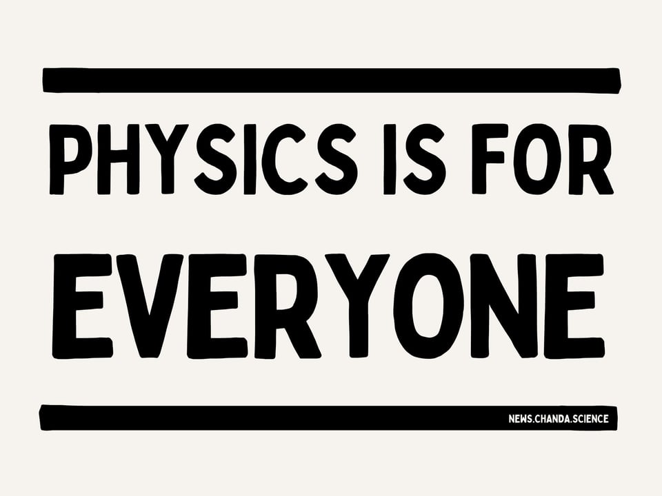 The image features the bold text "PHYSICS IS FOR EVERYONE" against a light background