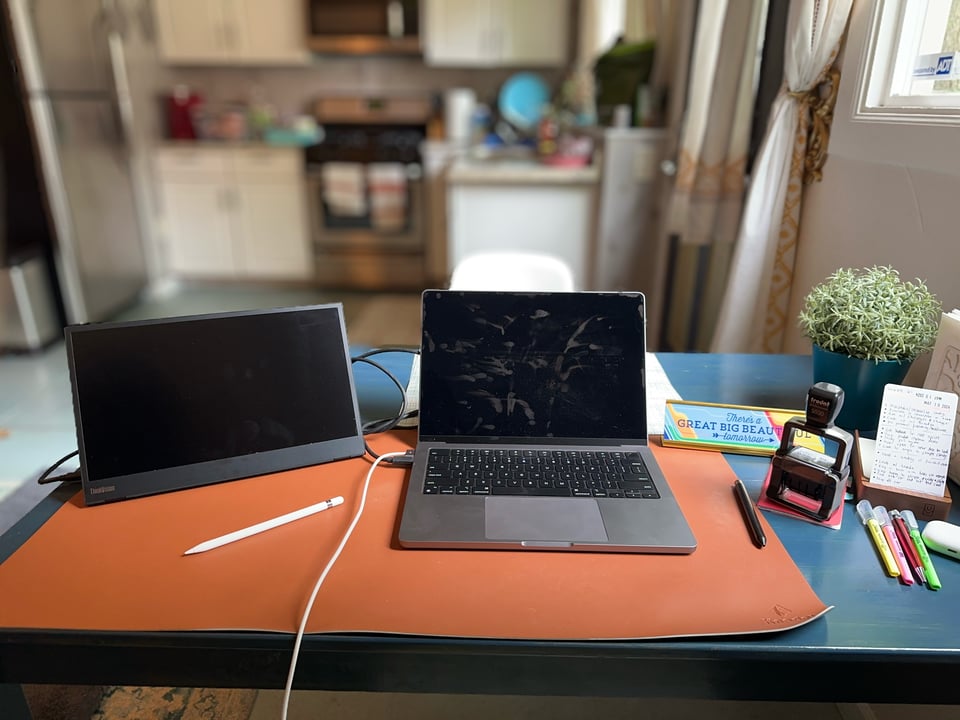 Laptop, external monitor, and all the necessary accessories
