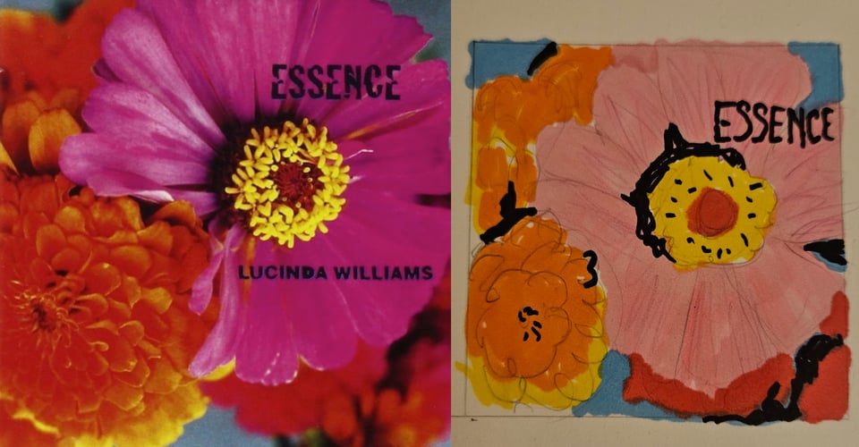 A photo of a pink-petaled flower with yellow pistils. This takes up most of the image, but there is also an orange flower to the lower left, that is made up a hundred petals.