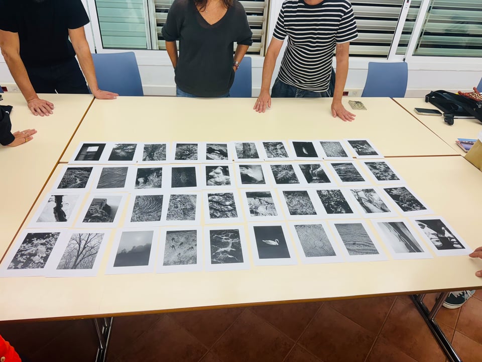 Un puñado de fotos sobre una mesa.