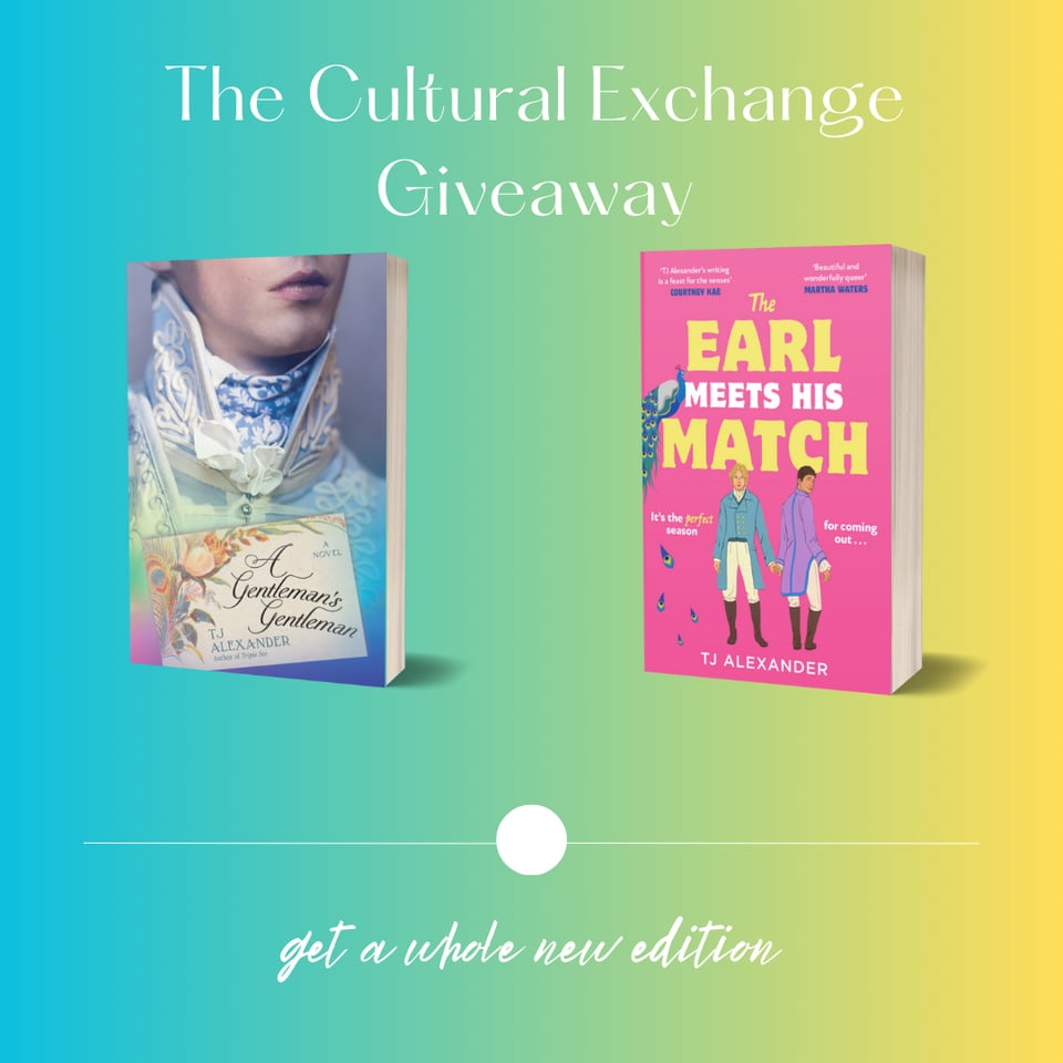 Mockups of both the US and UK editions of the book. Text reads: The Cultural Exchange Giveaway. Get a whole new edition.