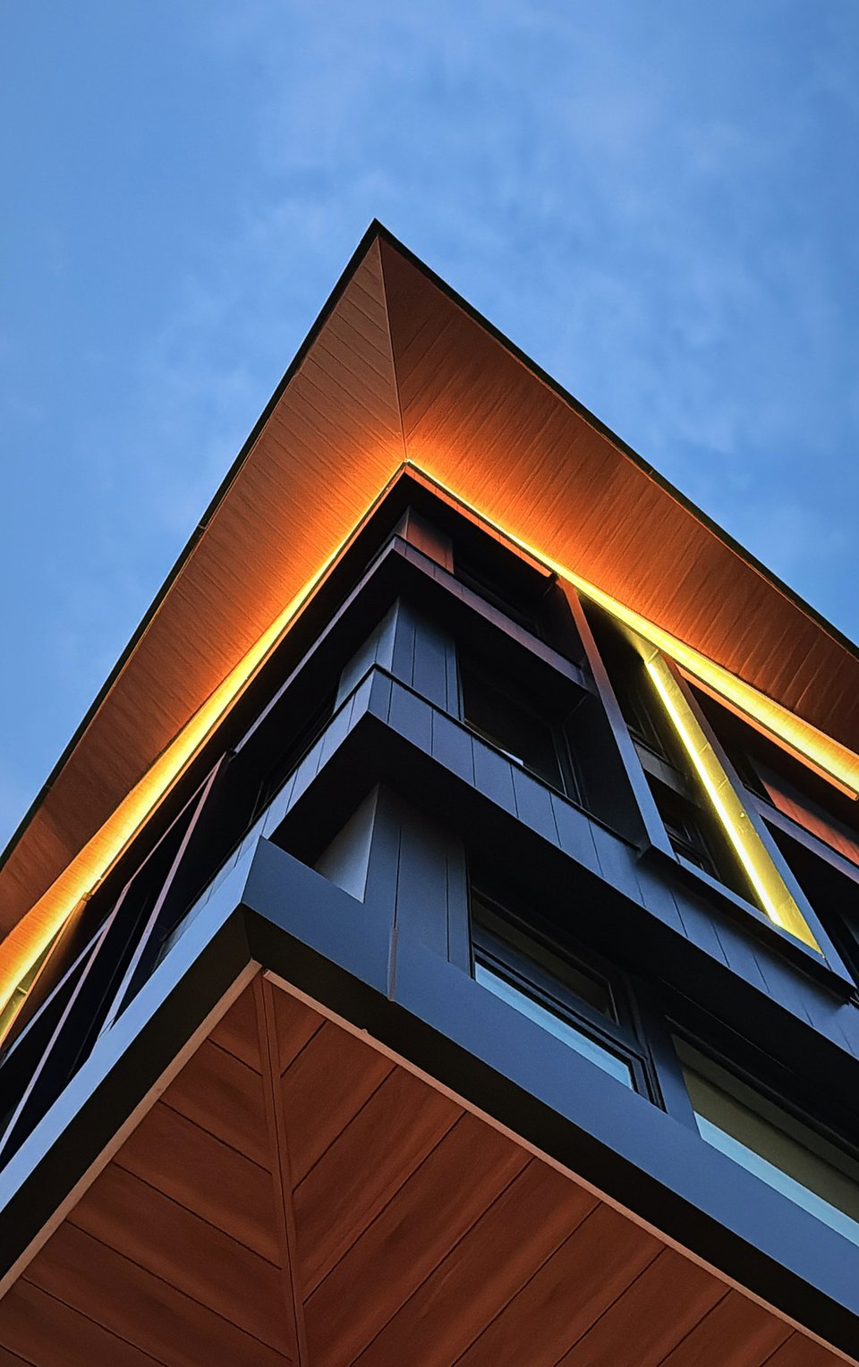 An apartment building's exterior corner.