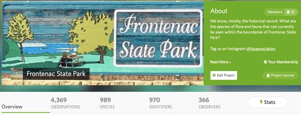 Frontenac State Park iNaturalist project page.