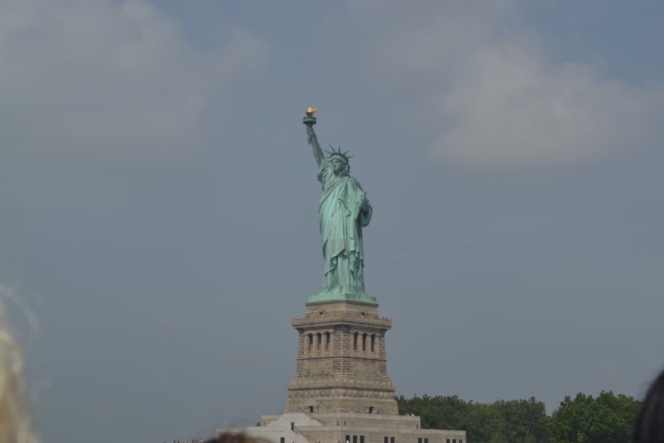 The statue of Liberty, almost facing the camera.