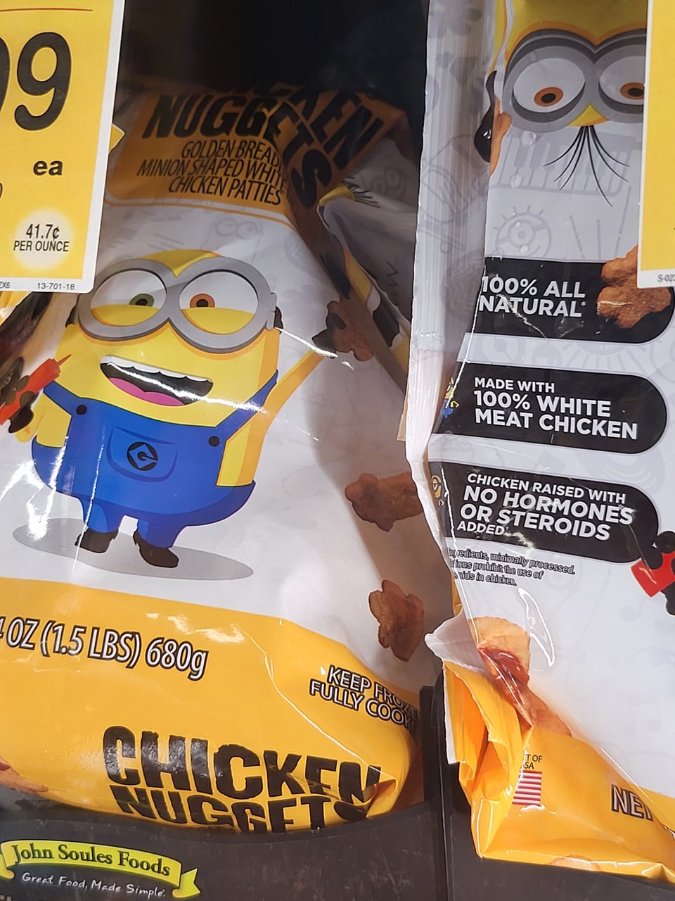 A picture of chicken nuggets with the Minions on them. They're Minion-shaped. I don't like the Minions, but I sent it as a joke to my pal, Riley Farmer.