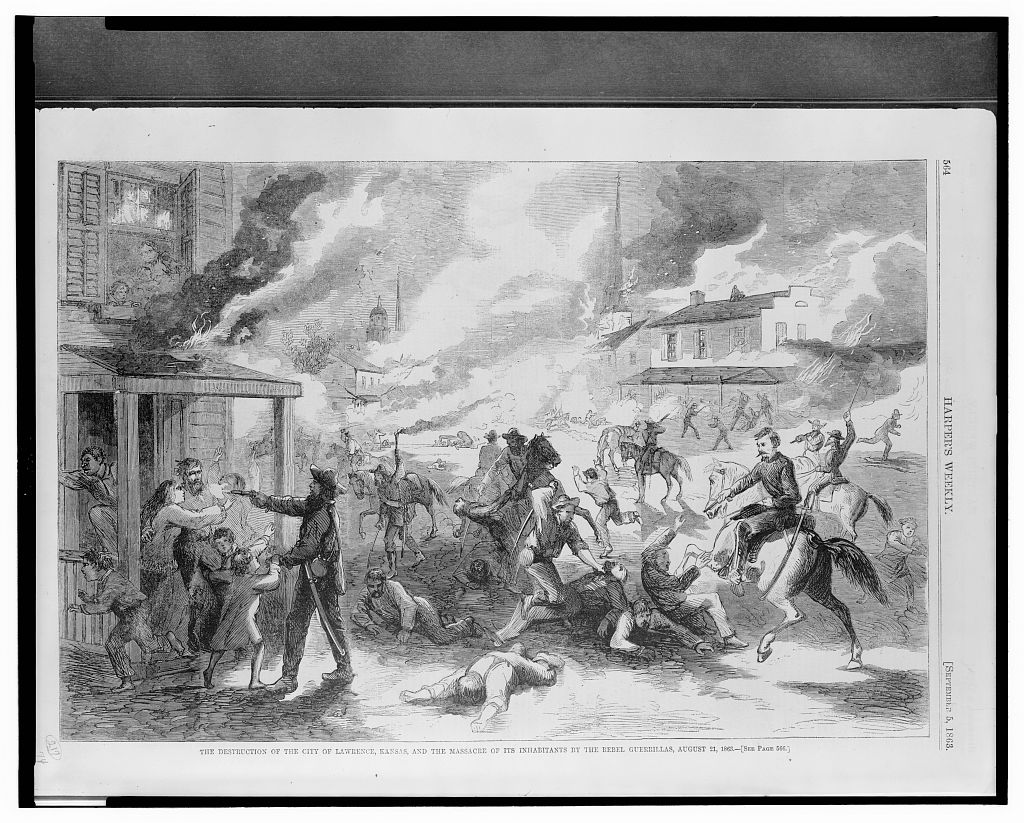 The destruction of the city of Lawrence, Kansas, and the massacre of its inhabitants by the Rebel guerrillas, August 21, 1863. Quantrill's Raid.