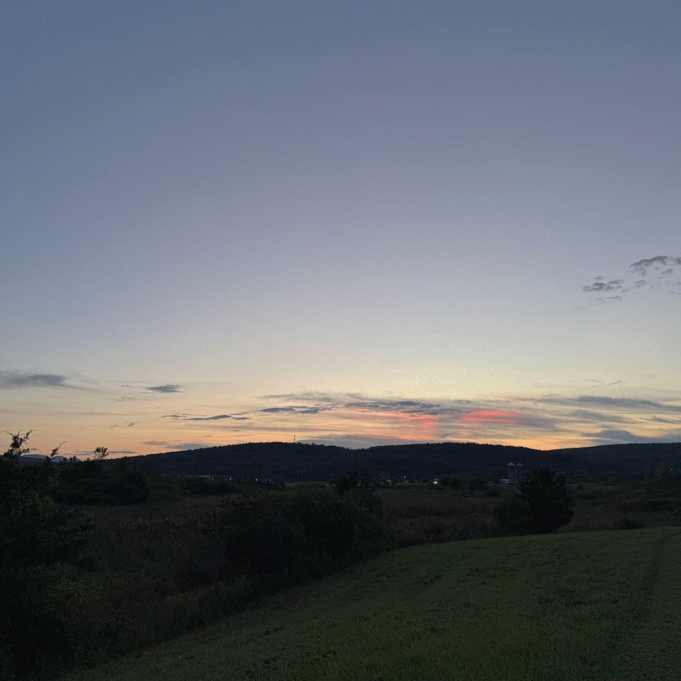 sun sets over the hills of Coxsackie, NY