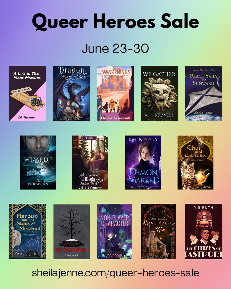 An image featuring all 14 books involved in the Queer Heroes sale, which runs from June 23 to June 30.