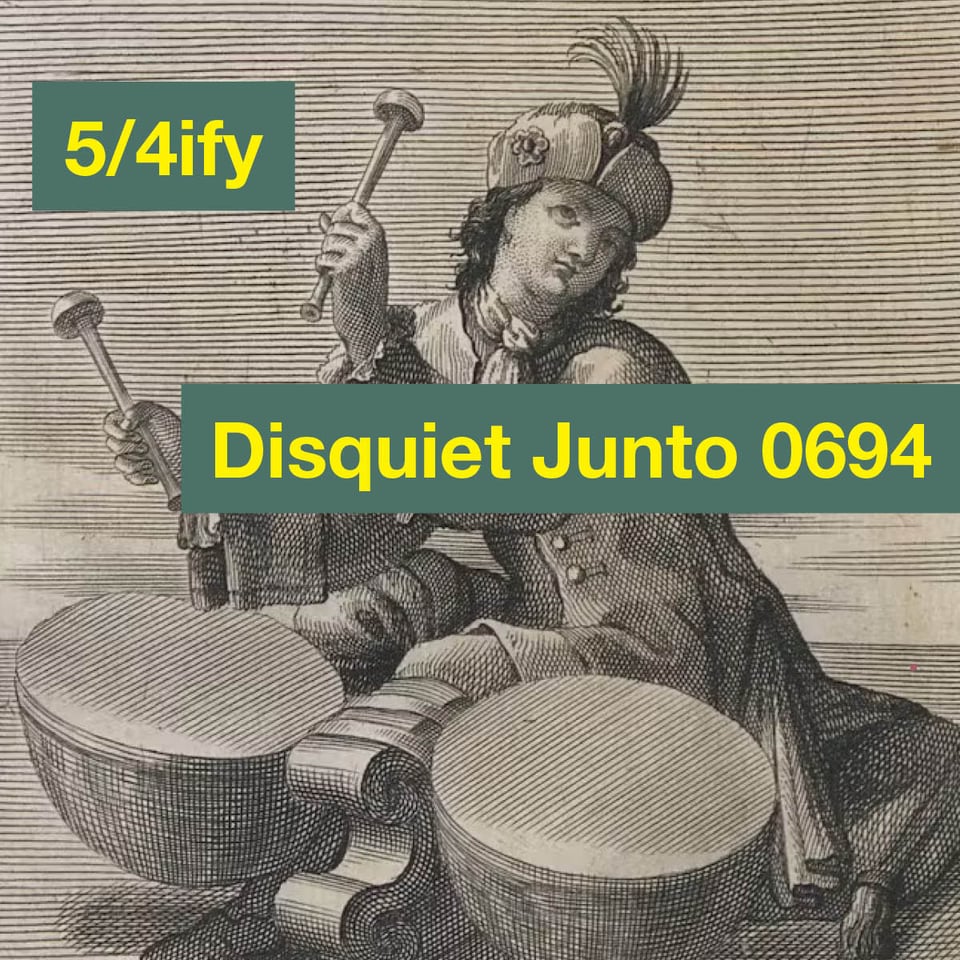 The image is a very old sketch, or engraving, of someone using a percussion instrument, plus the name and number of the project